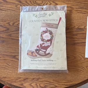 Rocking Chair Santa Christmas Stocking, Vintage Counted Cross Stitch Kit #50216 NIP Complete, Candamar Design 1986 12&quot;x 17&quot; Personalize