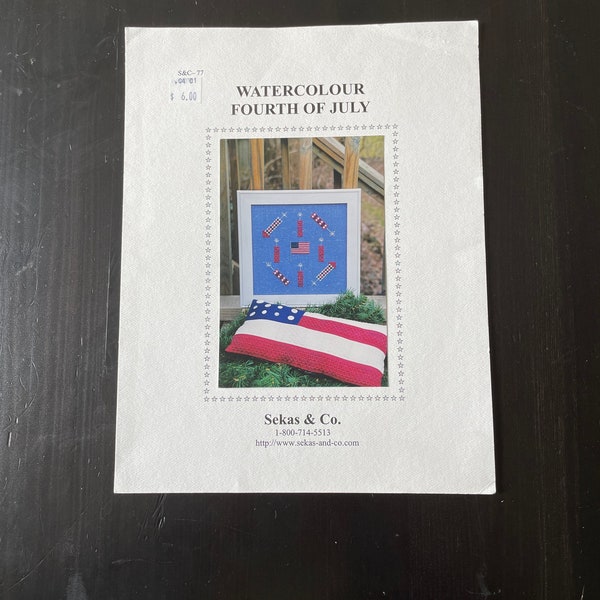 Vintage Patriotic Cross Stitch  “Watercolour Fourth of July” Sekas chart and instructions 2001 pillow and picture pattern