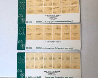 1958年ヴィンテージカレンダーインク吸取紙 マット・ヴィグリオッコ保険代理店 イリノイ州コールシティ スタンダード事故保険会社 プラネット保険 デトロイト