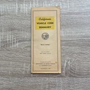 California Vehicle Code Summary 1952 DMV-boekje Rules of the Road Cars Automobile Driving vintage papieren kortstondig rijbewijs