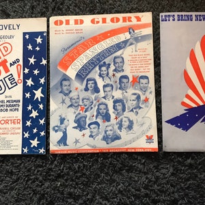 Vintage Sheet Music Patriotic songs 1942 Red Hot and Blue, Star Spangled Rhythm, Let&#39;s Bring Glory frame or perform musical American Pride