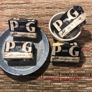 Vintage Proctor and Gamble Soap White Naptha Bars P en G in wrapper Primitive Prim decoratie blauw en wit papier jaren 40, 4 baten wassen