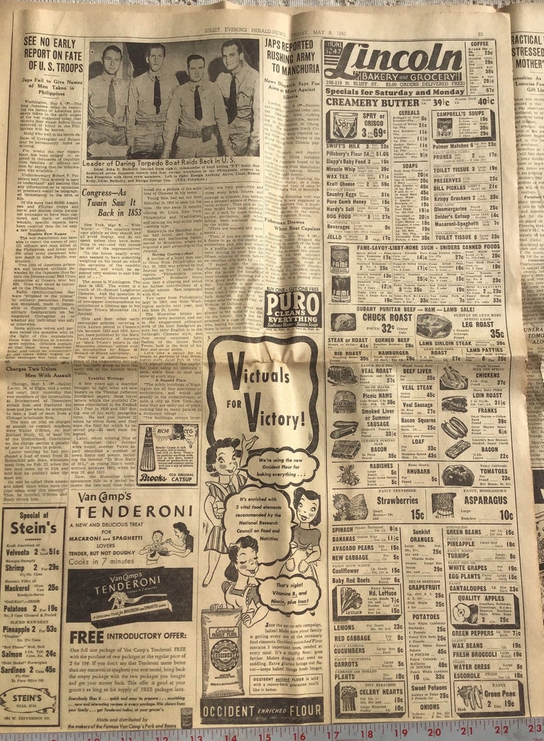 Wwll Newspaper Joliet Herald News May 8 1942 World Local Etsy