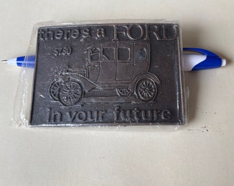 Model T Car Belt Buckle “There’s a Ford in Your Future” Brass Color Metal 3 1/2”x 2 1/2” Vintage Unisex Accessory Auto advertising Collector