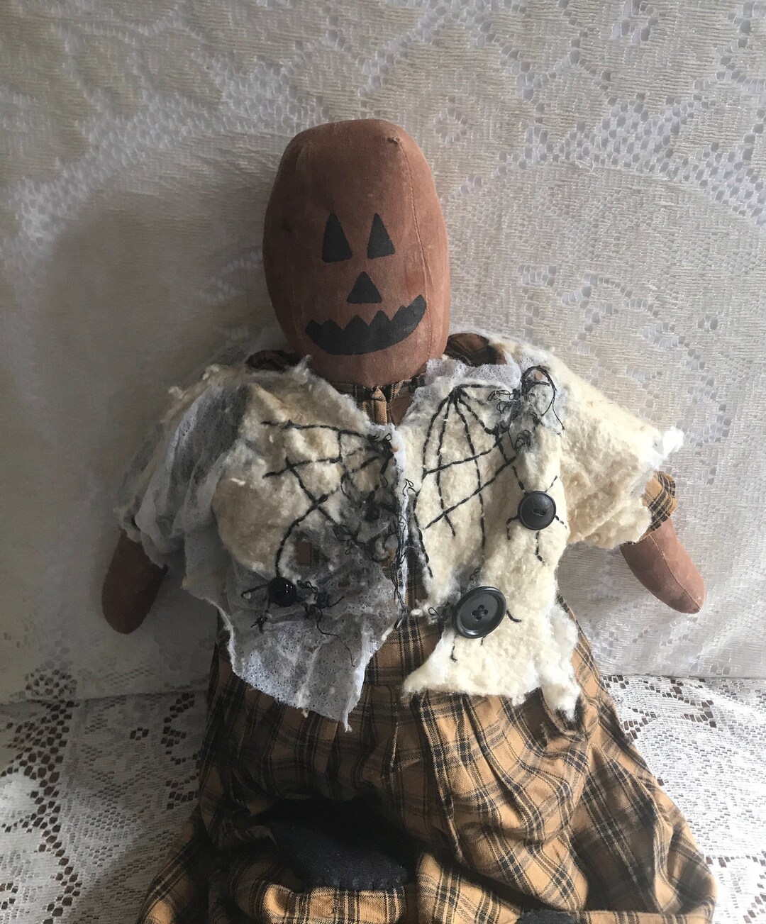 Pumpkin Head Doll Woman Handmade Primitive Dressed Doll 29 Etsy