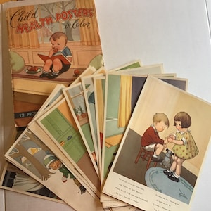 Vintage Kinder-Gesundheit Plakate von Kenwürdiger Bildungsdienst Charles Twelvetrees Illustrationen und Gedichte, 1952, 11 Plakate je 21x30,5 cm