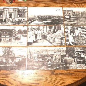 Aurora Illinois Vintage Postcards, Aurora Savings Bank Set of 9 large 8 1/4”x 4 3/4” Reproduction rppc. Actual Photographs Scenes Historical