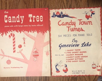 Vintage CANDY Sheet Music 2 easy playing piano songs The Candy Tree and The Candy Maker 1940’s frame-able paper crafts musical Sold Together