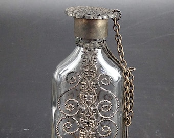 Metal perfume bottle | Etsy Antique Blue Glass Perfume Bottle, Rope