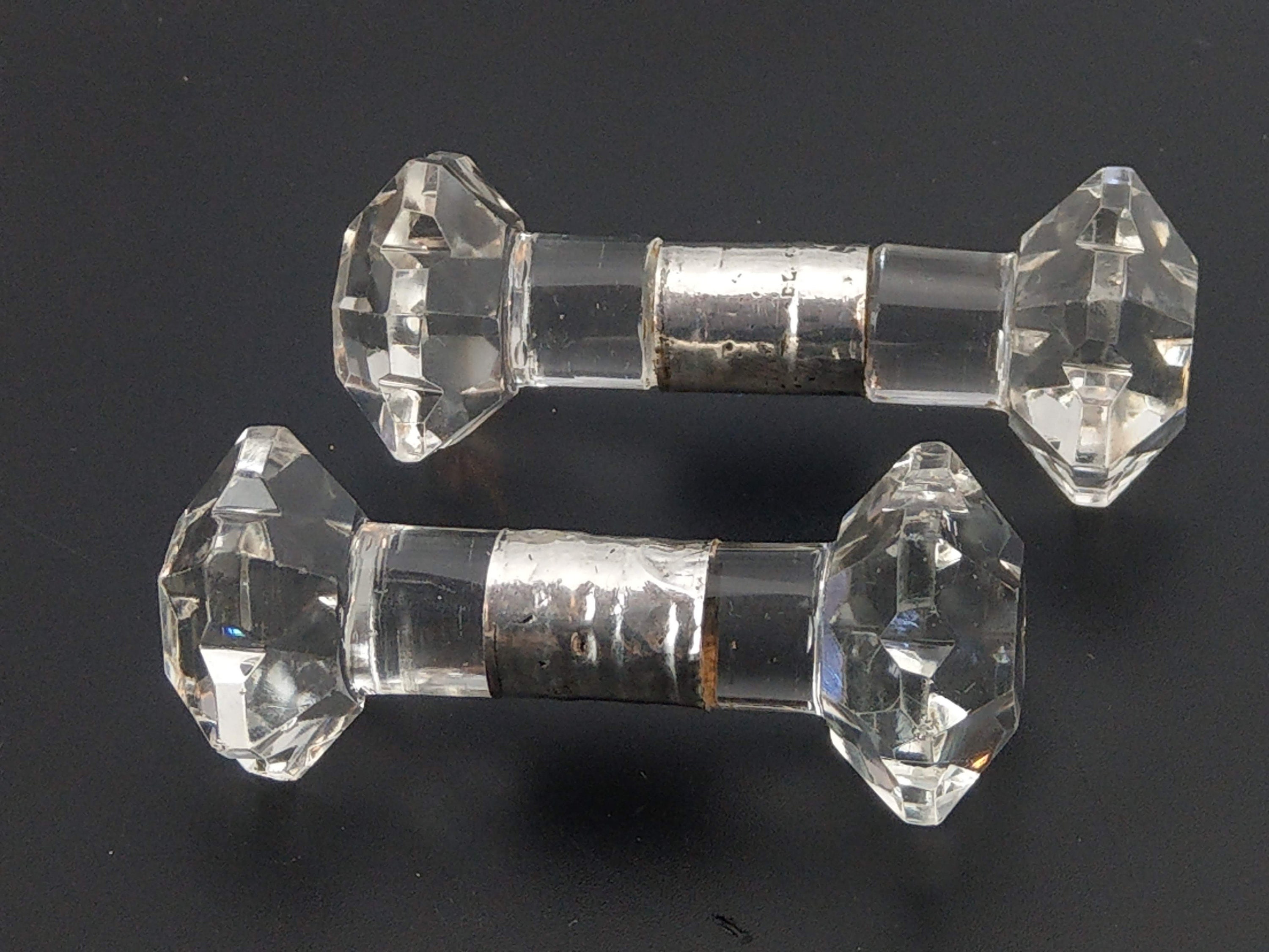 Antique Sterling Silver Cut Glass Dumbbell Knife Rests Etsy