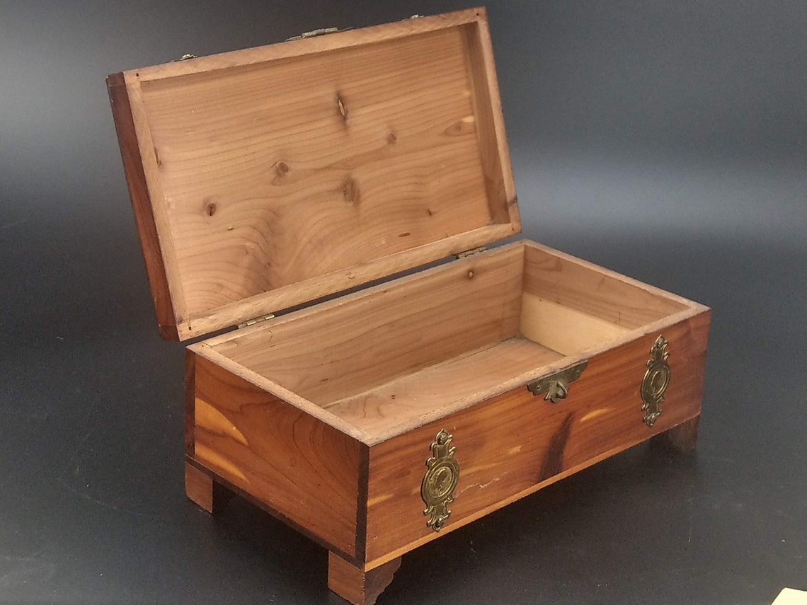 Vintage Pine Wood Jewellery Box With Brass Details Etsy