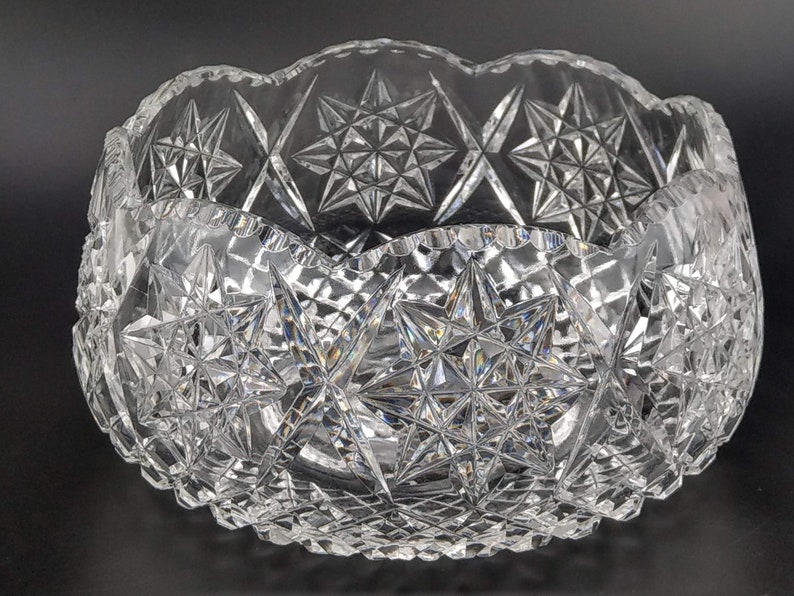 Large Cut Glass Crystal Salad Bowl With Star Pattern