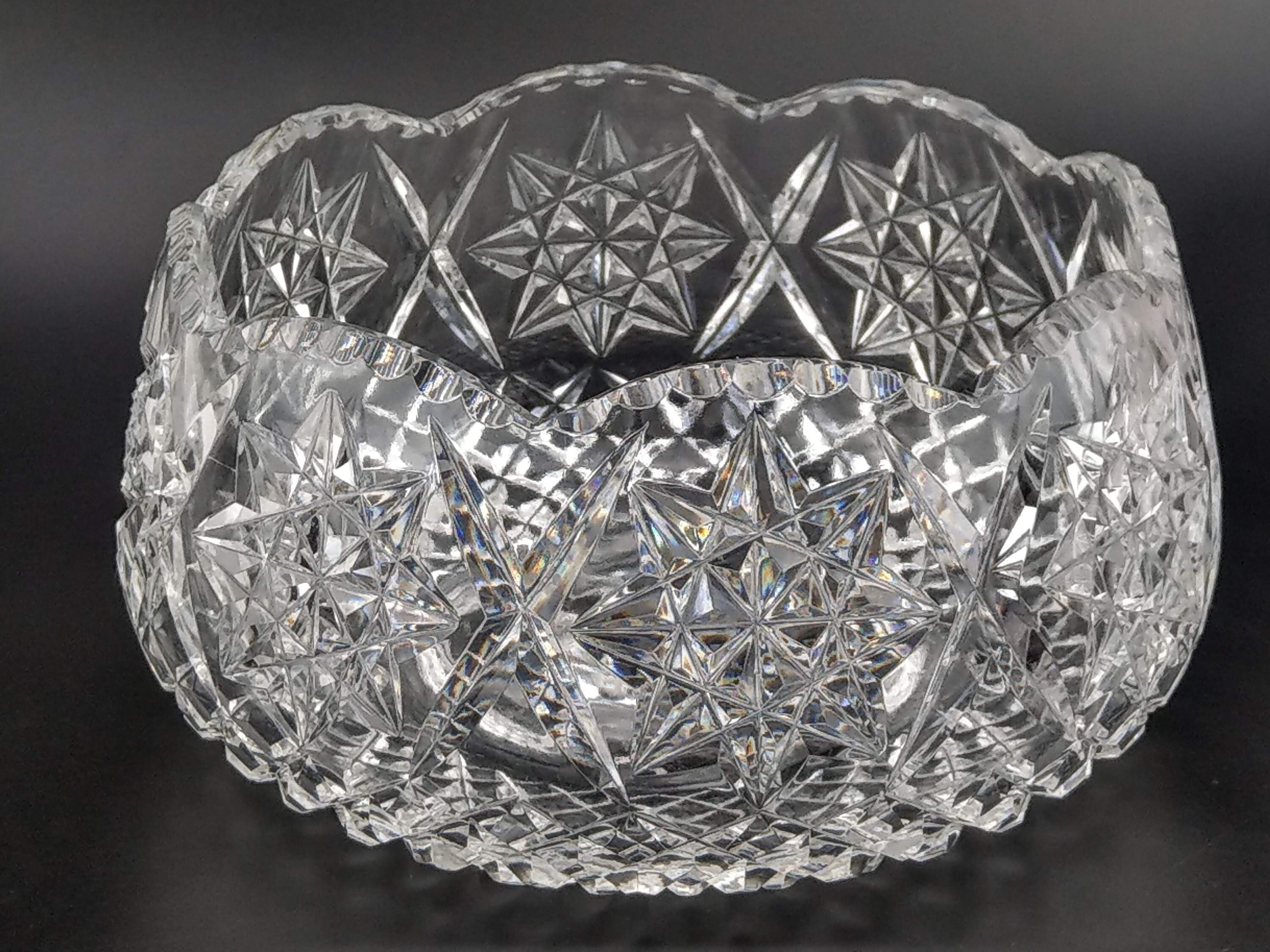 Large Cut Glass Crystal Salad Bowl With Star Pattern Etsy UK