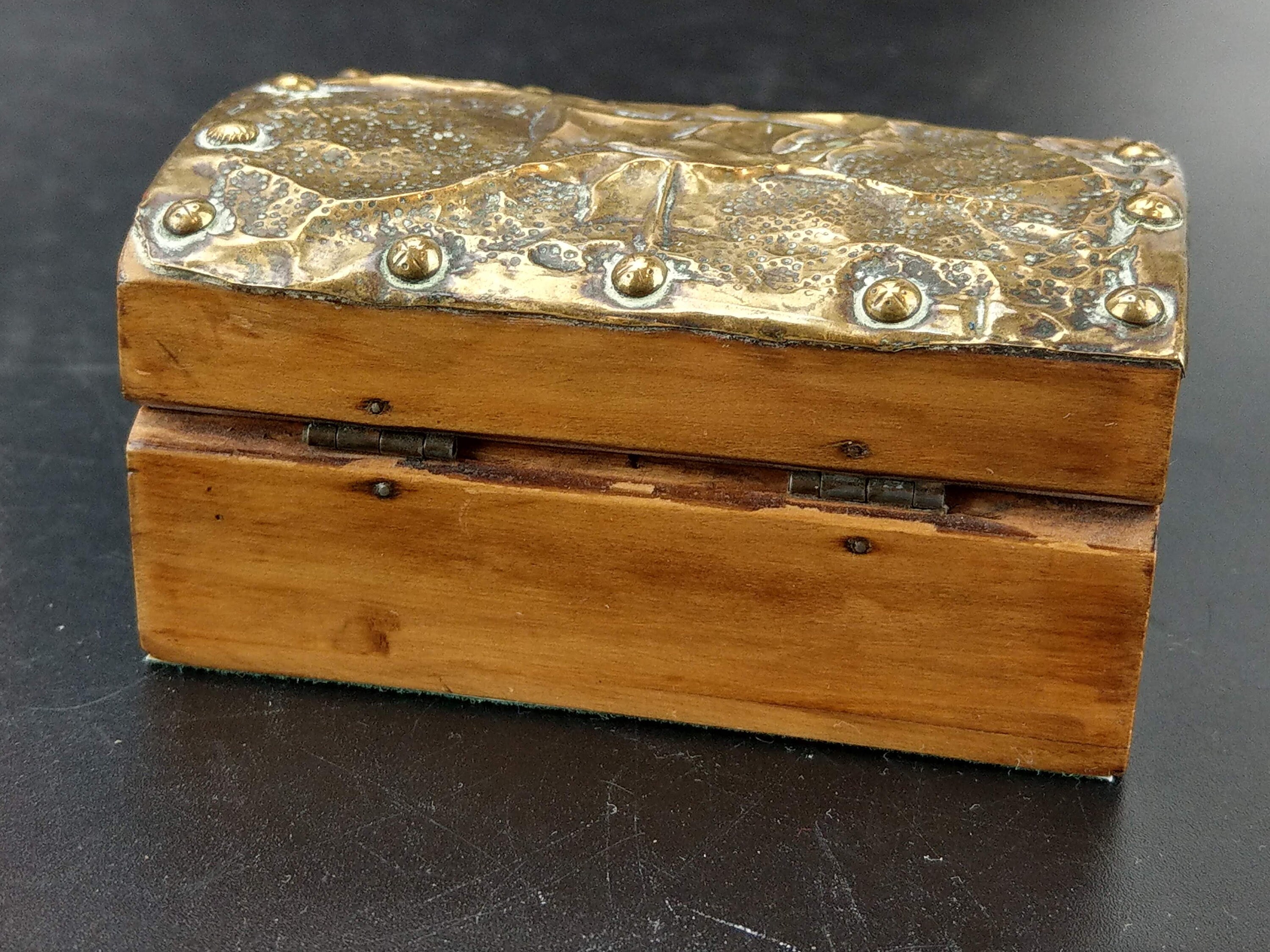 Vintage Wooden Pill Box With Brass Lid Etsy