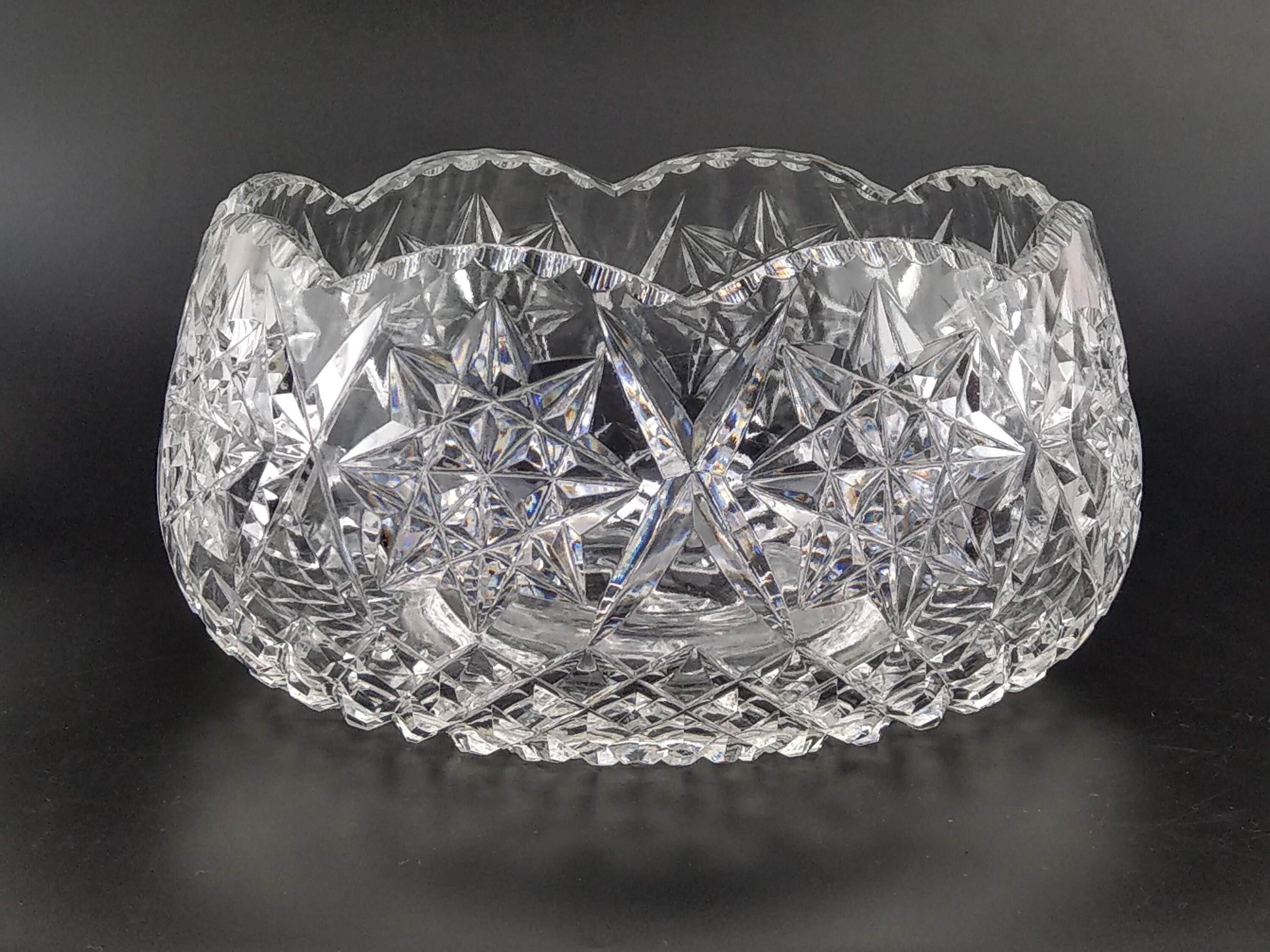 Large Cut Glass Crystal Salad Bowl With Star Pattern Etsy UK