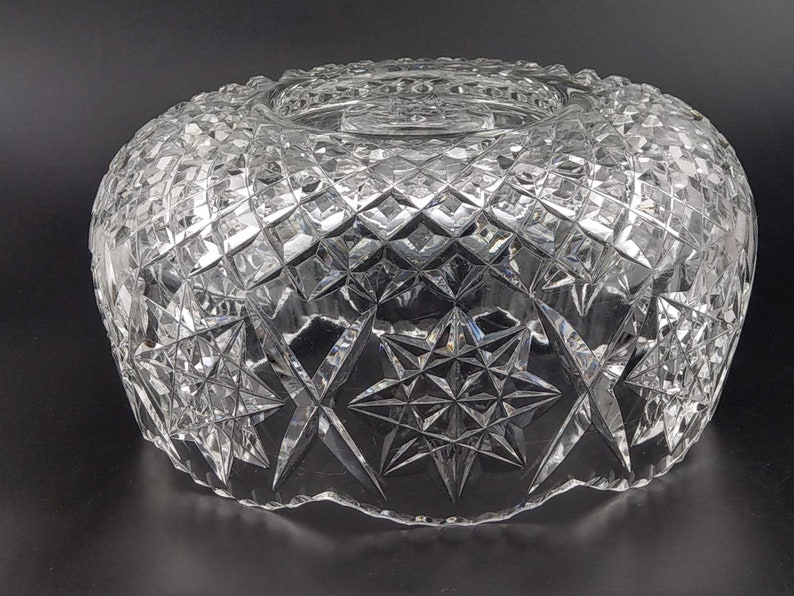 Large Cut Glass Crystal Salad Bowl With Star Pattern