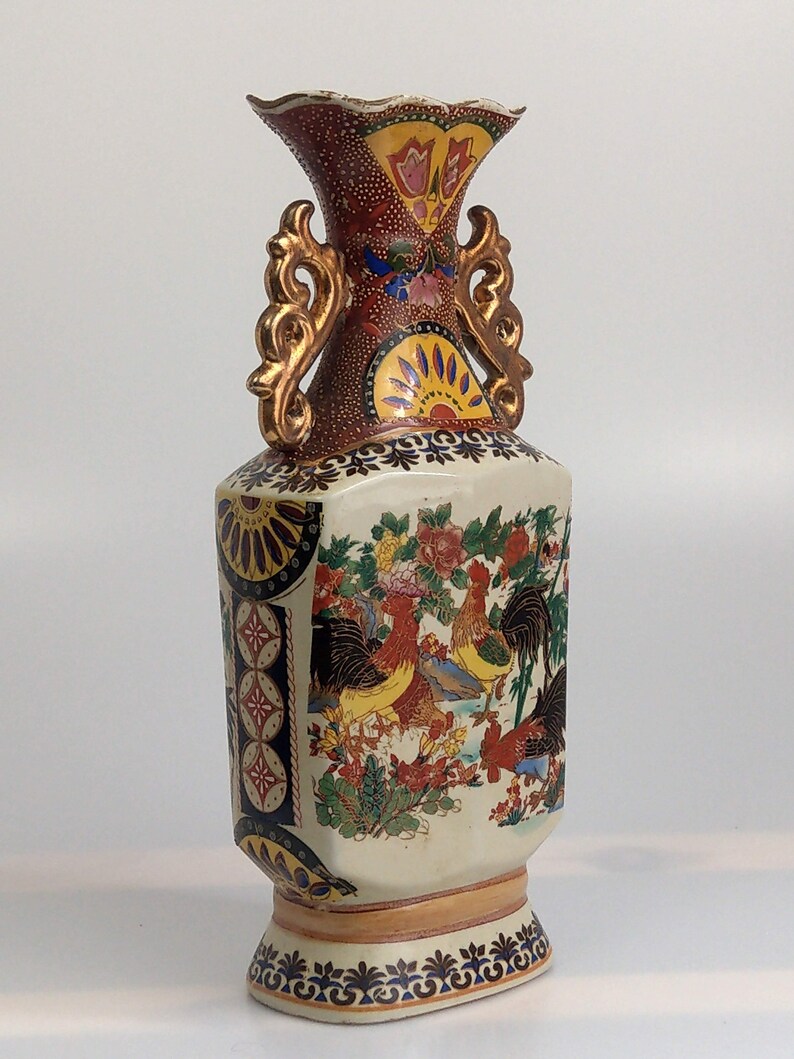 Japanese Satsuma Moriage Rooster Vase Etsy UK