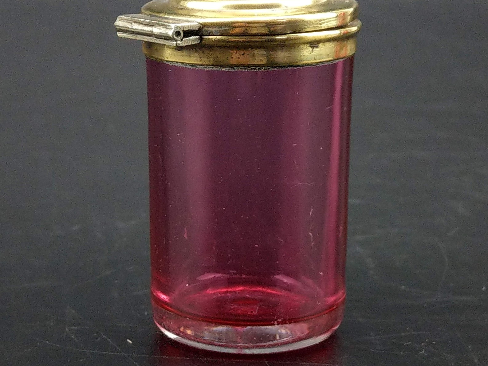 Victorian Cranberry Glass Mustard Pot With Brass Lid Etsy