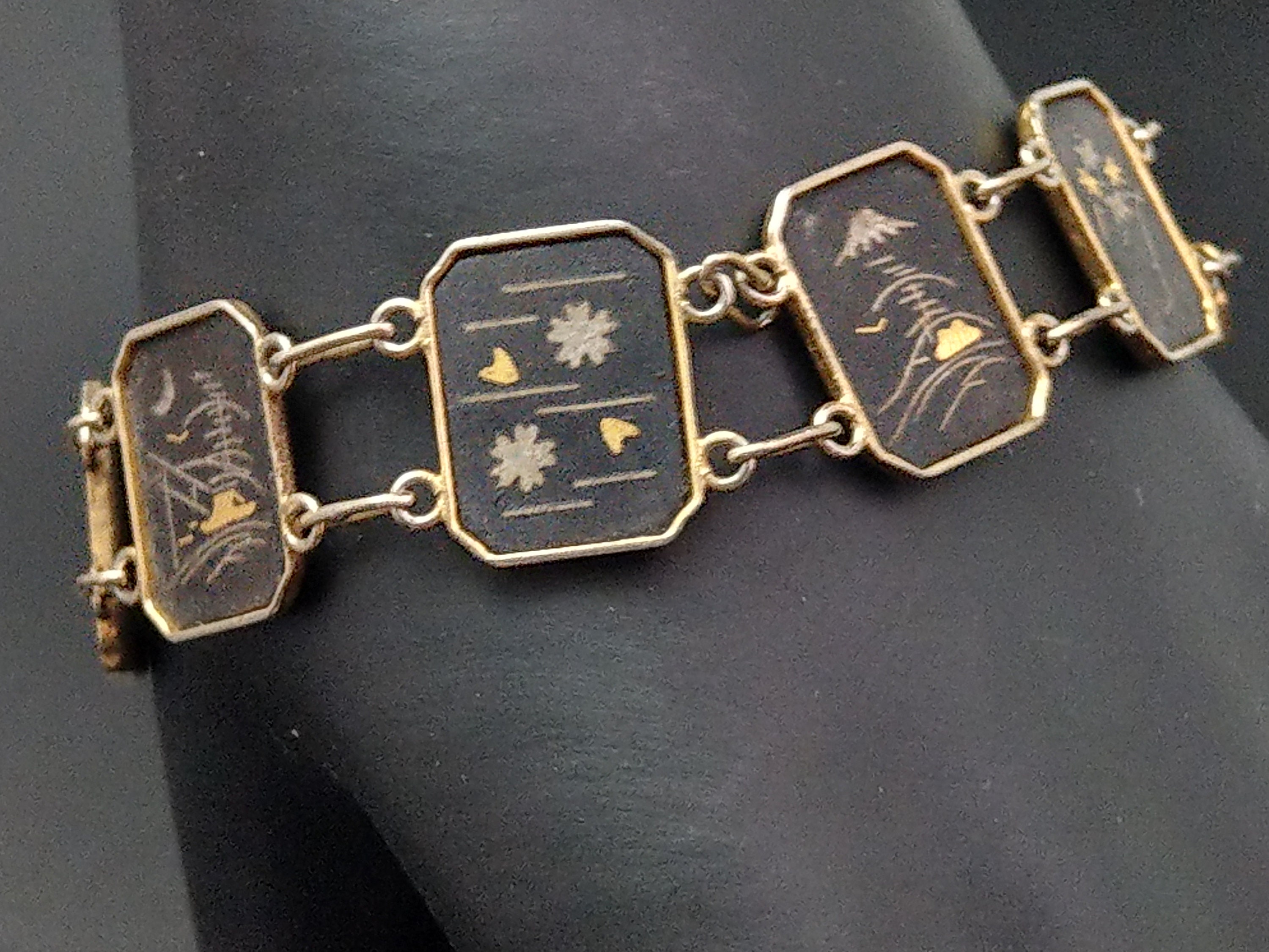 Japanese Damascene Bracelet 24K Gold Plated With Safety Chain Etsy