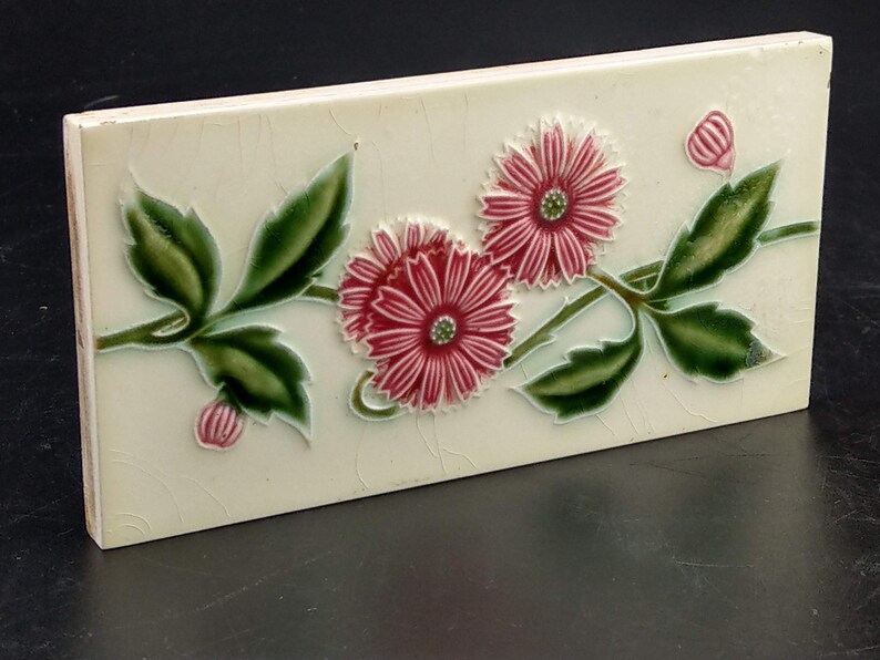 Saji Tile Works Japanese Tile Art Deco Pink and Green Half Etsy