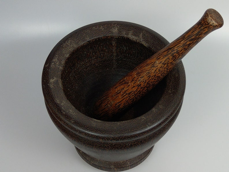 Sugar Palm Wood Mortar and Pestle Large 20th Century