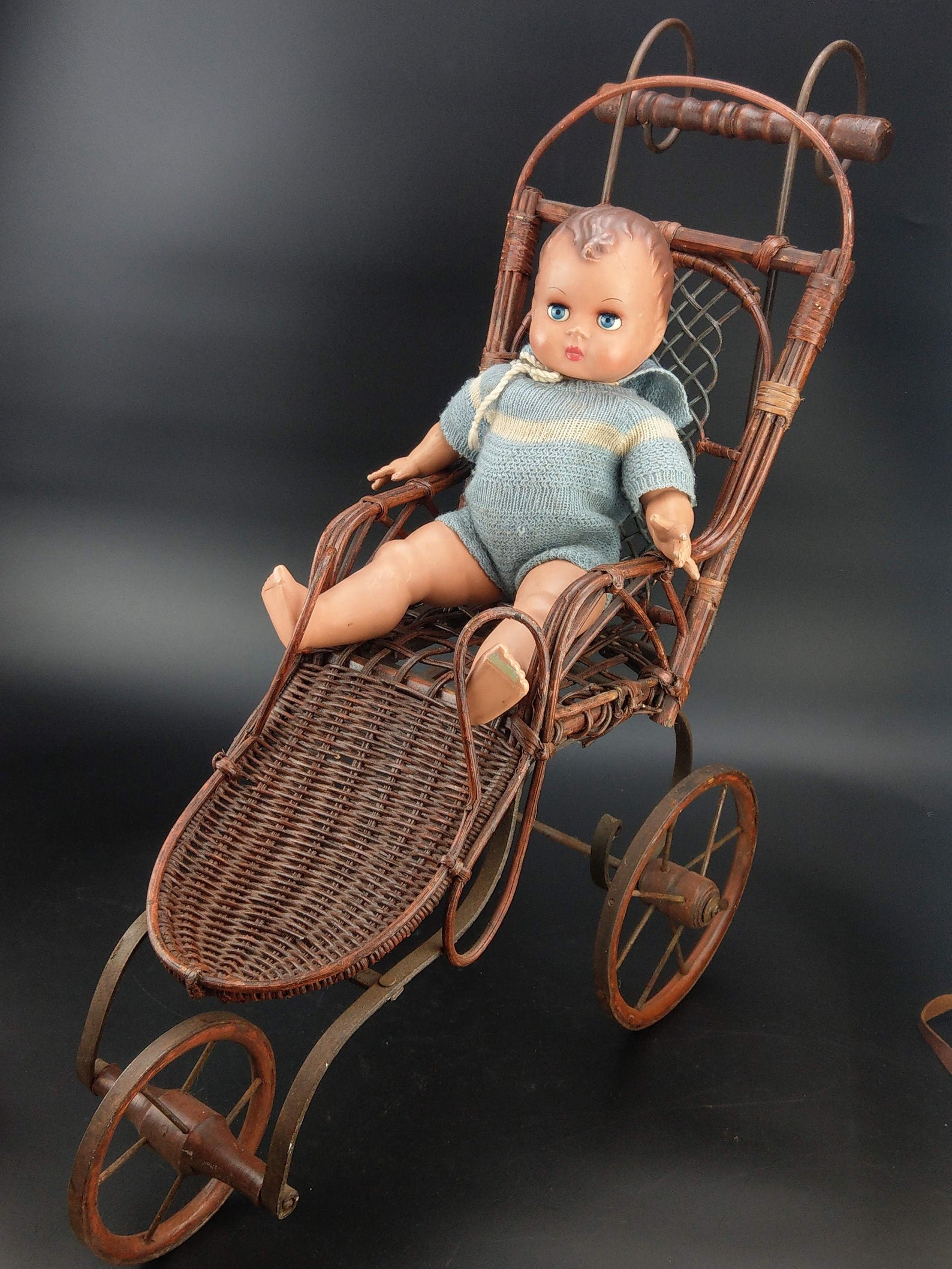 Vintage Wicker And Iron Doll Pushchair Stroller 20th Century Etsy