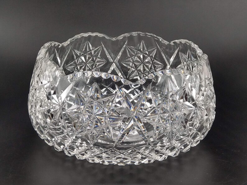 Large Cut Glass Crystal Salad Bowl With Star Pattern