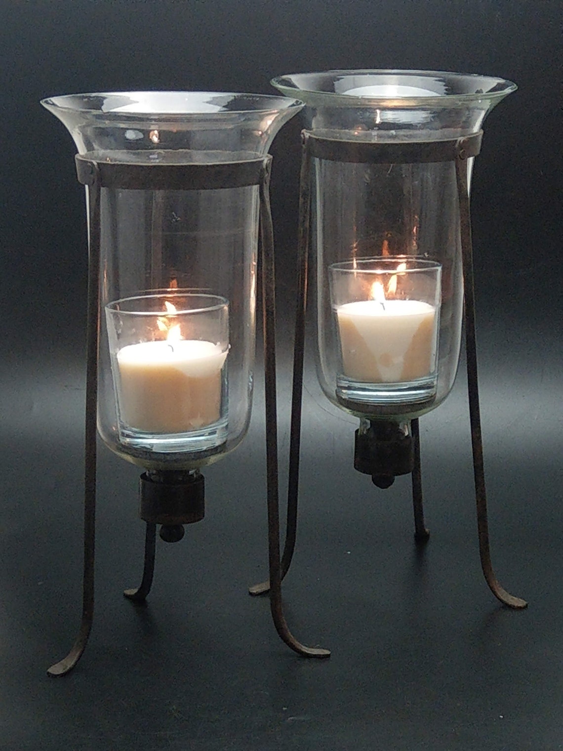 Wrought Iron and Hurricane Glass Candle Holder Floor Stands Etsy