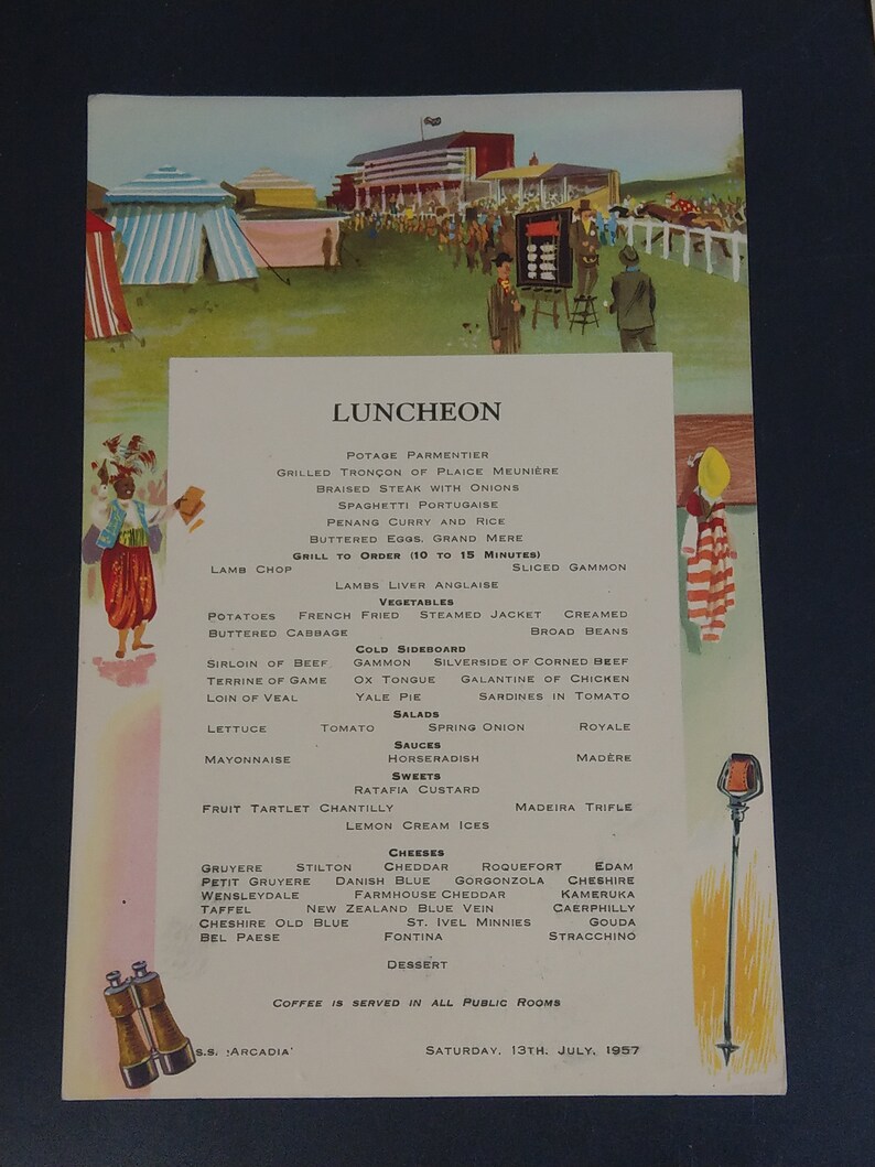 Vintage Menu P&O SS Arcadia Memorabilia Ephemera Etsy UK