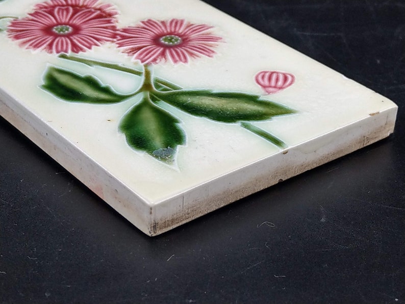 Saji Tile Works Japanese Tile Art Deco Pink and Green Half Etsy