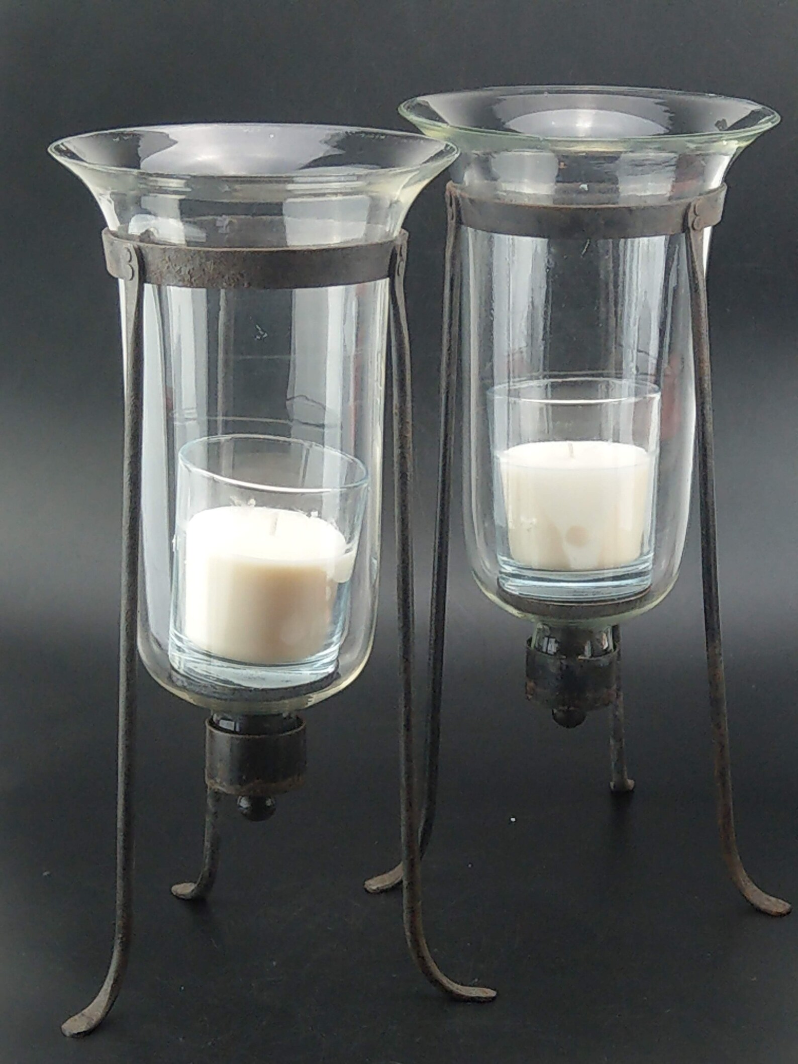 Wrought Iron and Hurricane Glass Candle Holder Floor Stands Etsy