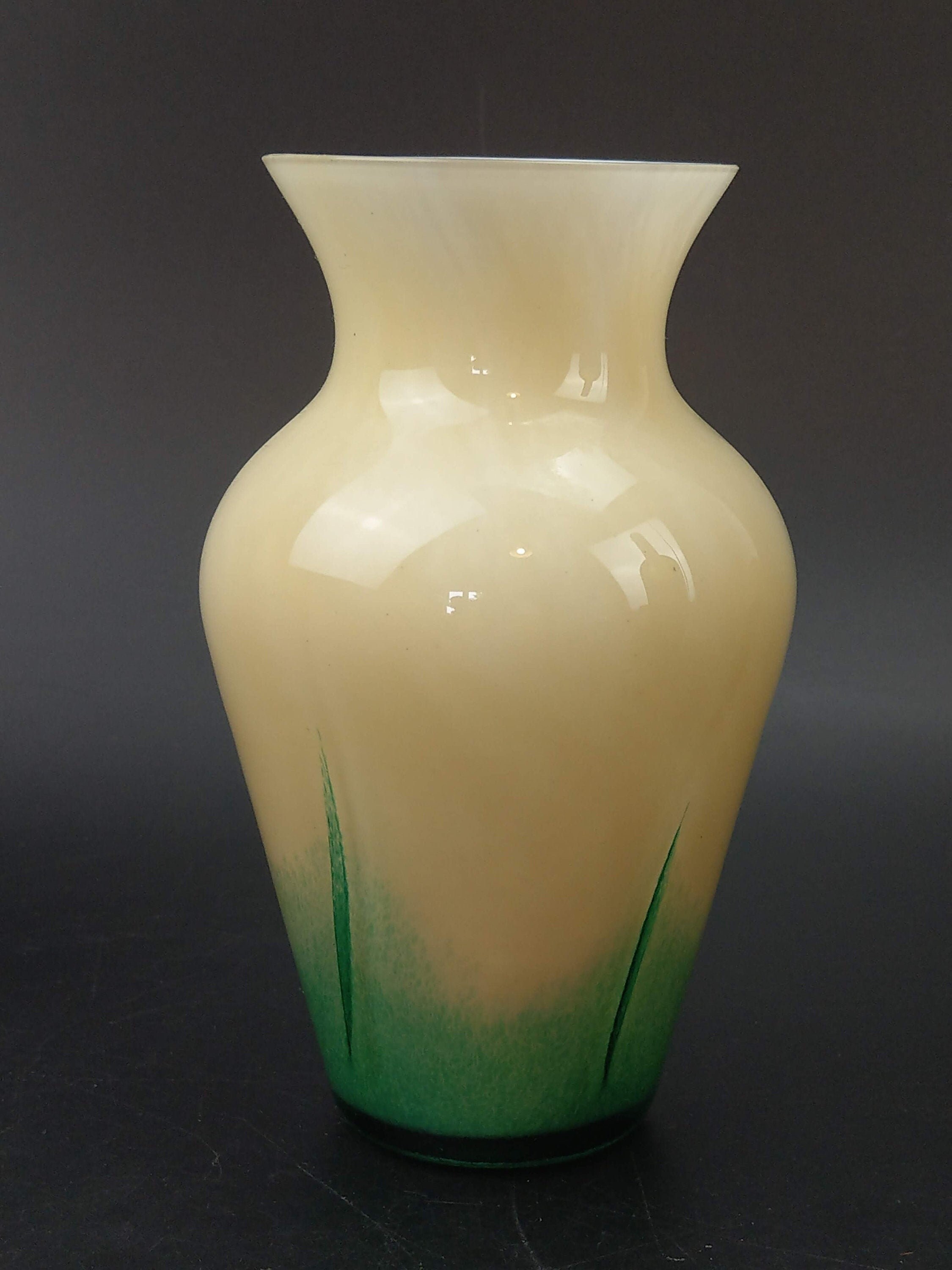 Caithness Scotland Art Glass Vase Yellow and Green Etsy