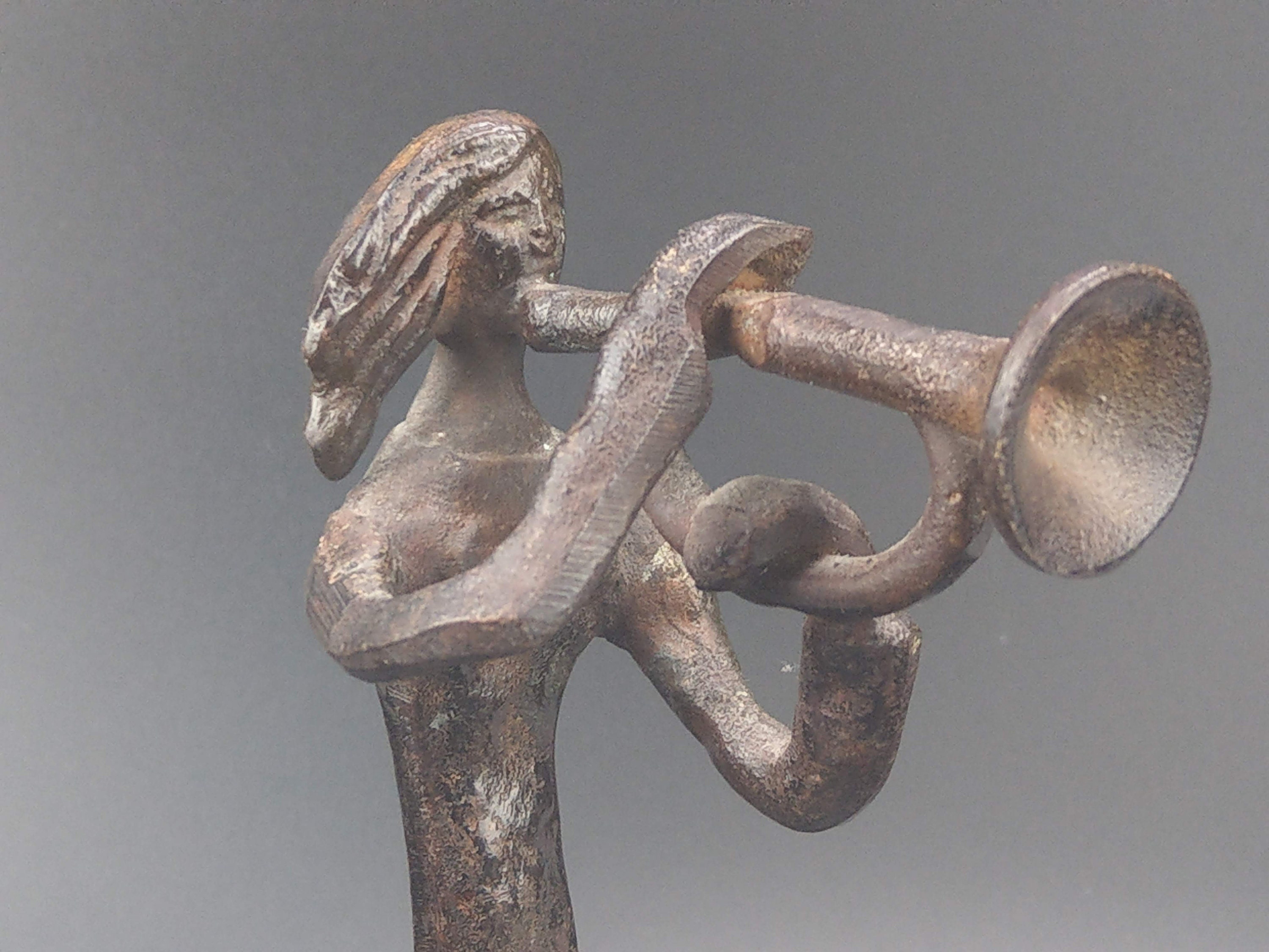 Vintage Bronze Woman Playing Trumpet Sculpture Etsy