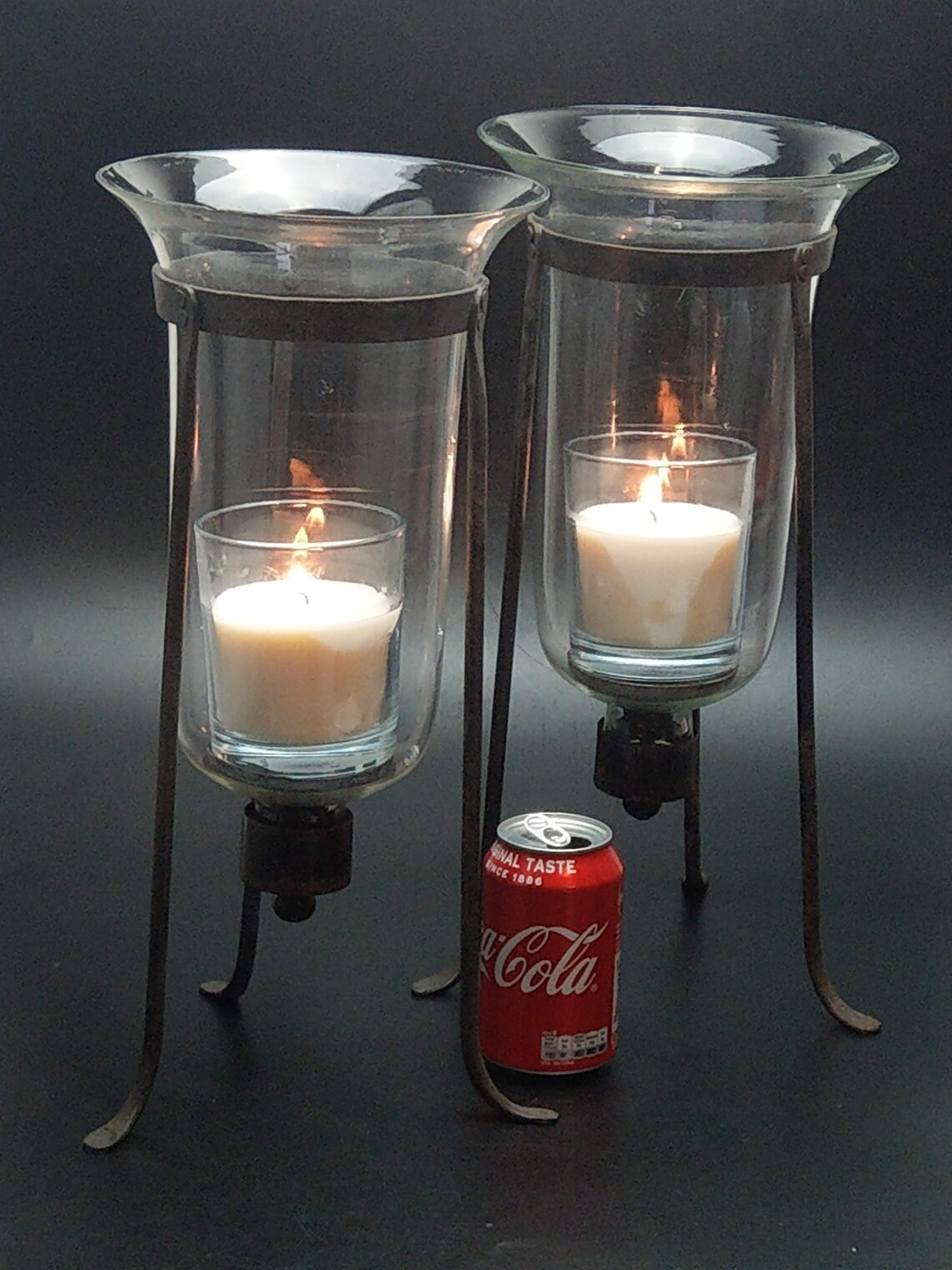 Wrought Iron and Hurricane Glass Candle Holder Floor Stands Etsy