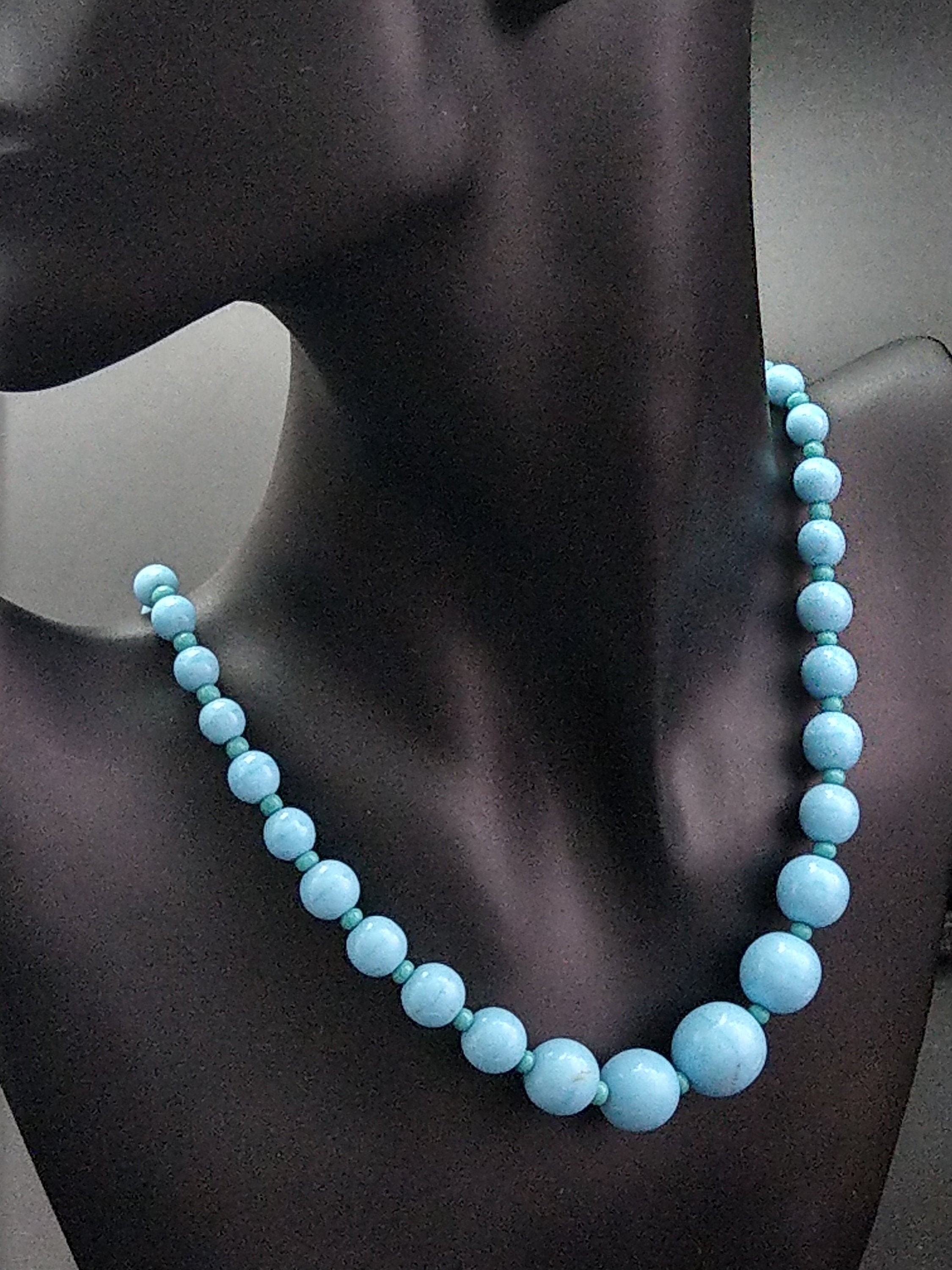 Vintage Blue Ceramic Bead Necklace Etsy