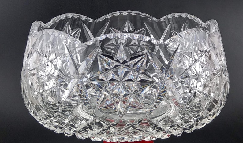 Large Cut Glass Crystal Salad Bowl With Star Pattern