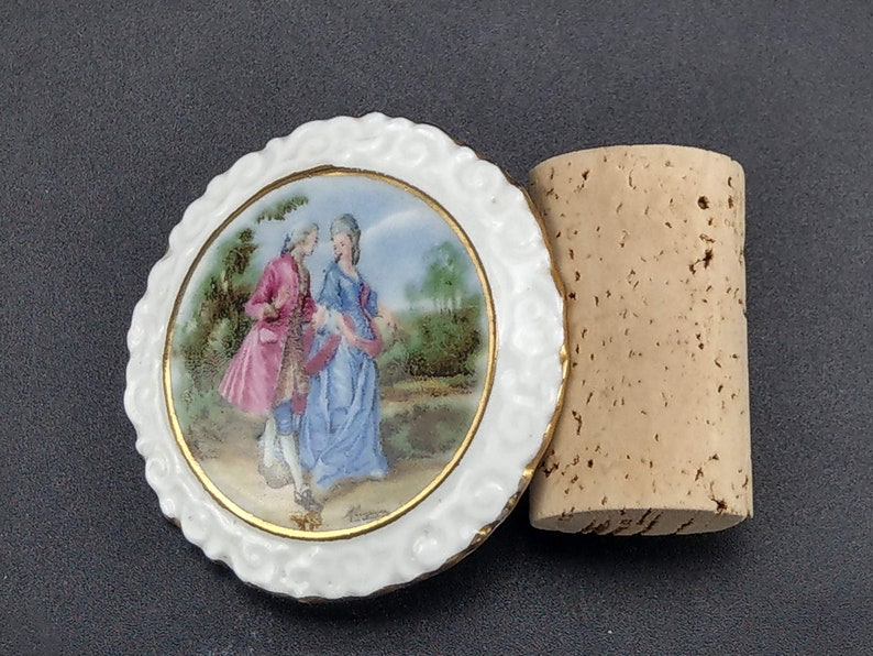Antique Coalport Bone china brooch Fragonard scene with original box