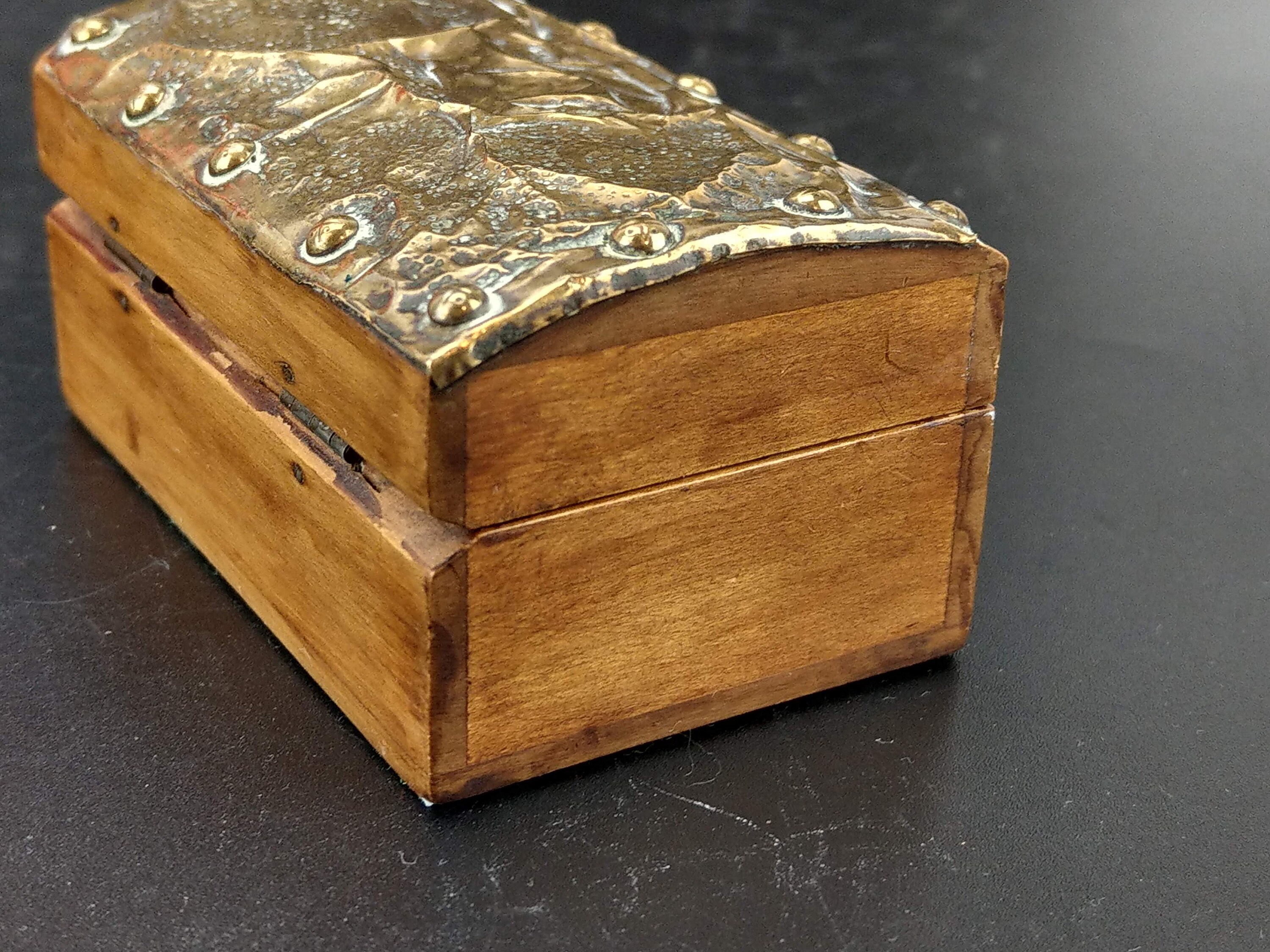 Vintage Wooden Pill Box With Brass Lid Etsy