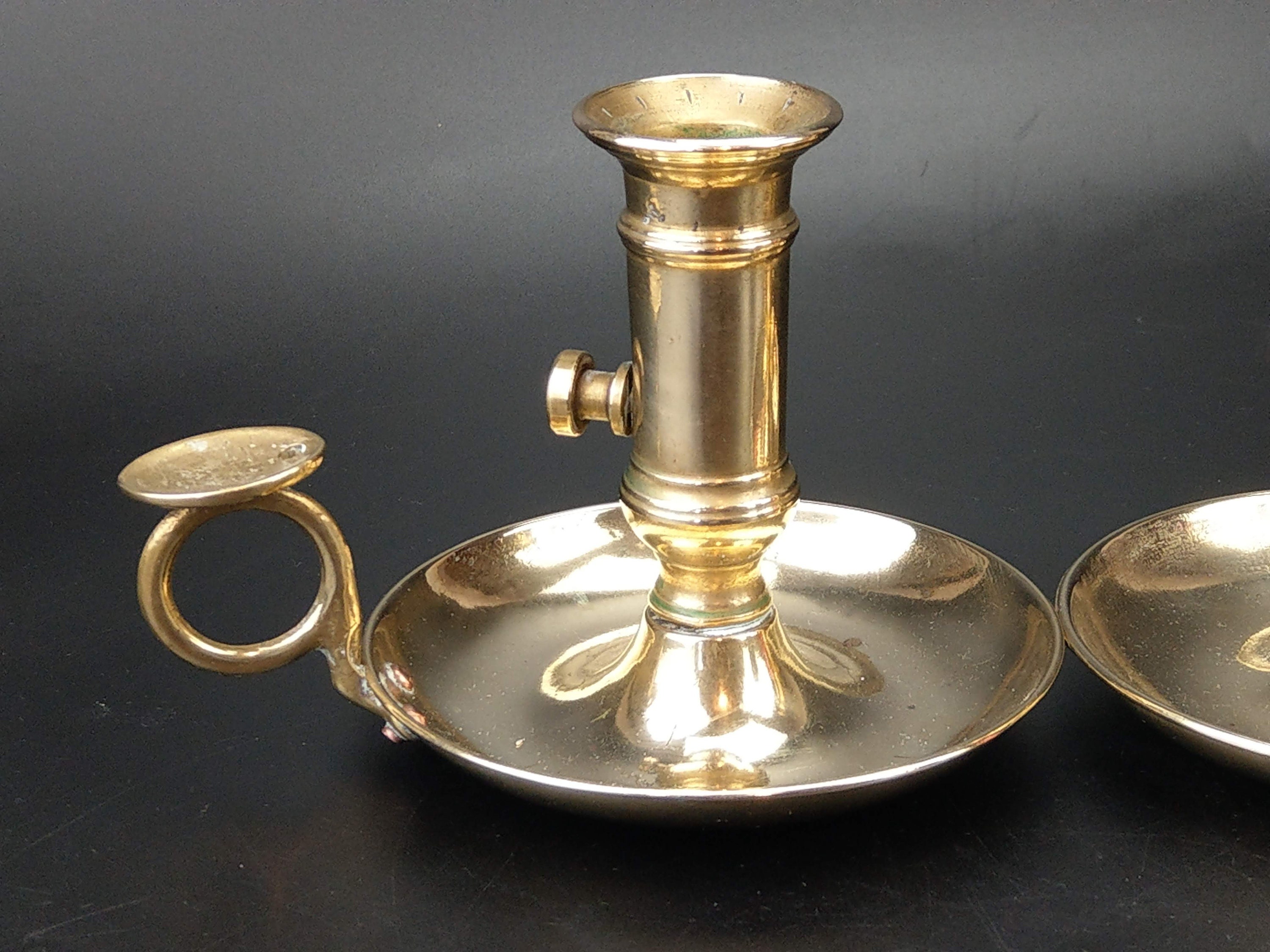 Antique Brass Chamberstick Push Up Candle Holder Pair Etsy