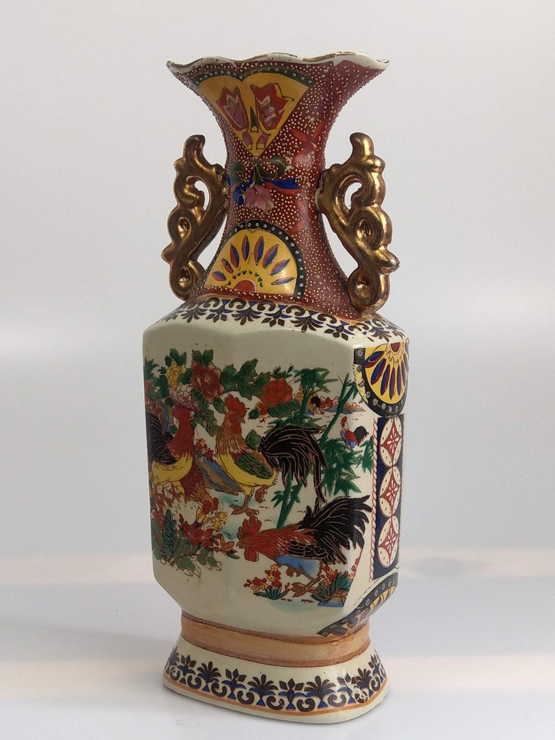 Japanese Satsuma Moriage Rooster Vase Etsy UK