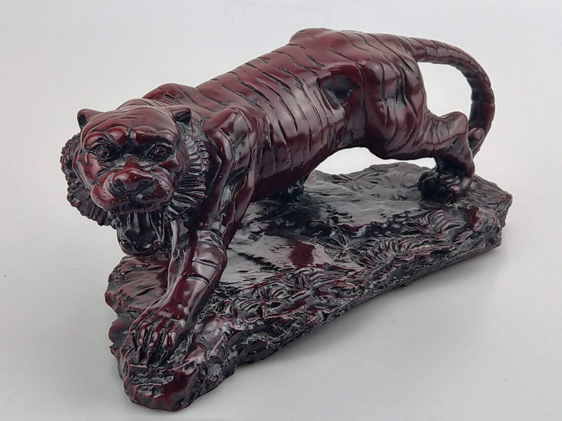 Chinese Red Resin Roaring Tiger Large Statue Figurine Etsy