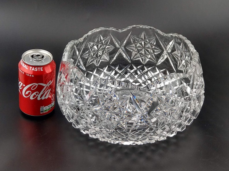 Large Cut Glass Crystal Salad Bowl With Star Pattern