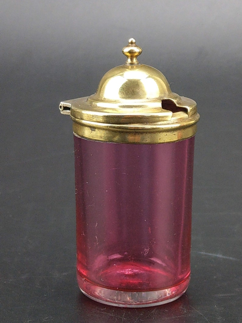 Victorian Cranberry Glass Mustard Pot With Brass Lid Etsy UK
