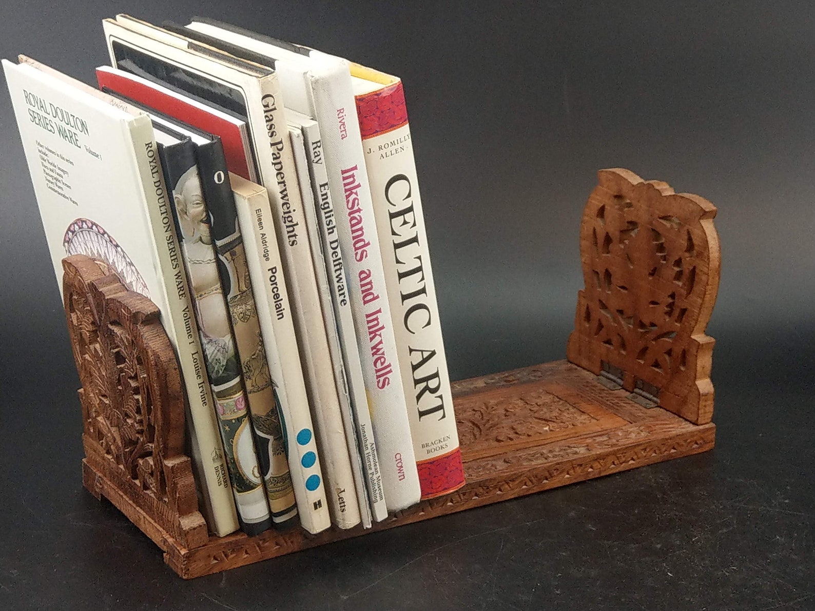 Carved Wood Indian Floral Sliding Book Holder Book Stand Etsy