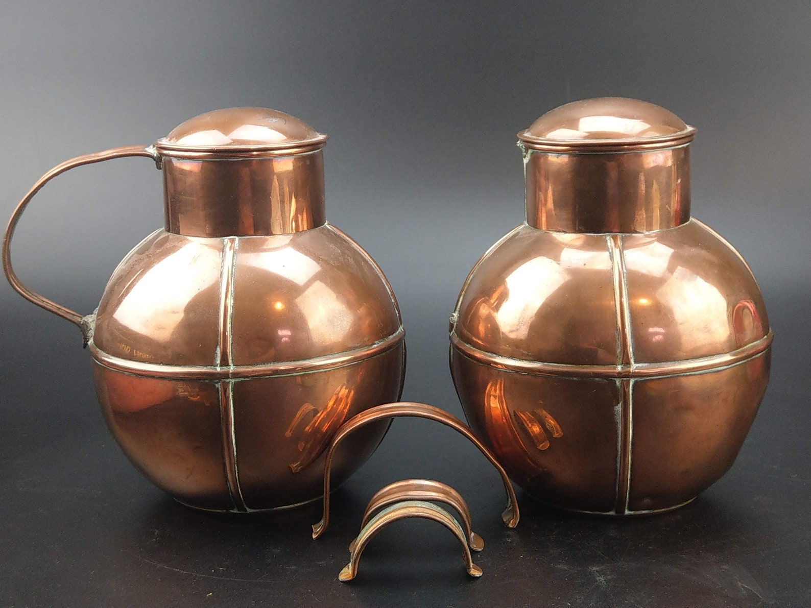 Antique Globular Copper Milk Can Jug Pair E.W Bachmann Etsy