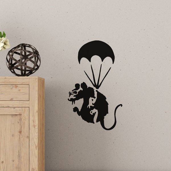 BANKSY PARACHUTE RAT | Removable Vinyl Wall Decal Stickers Home Decor Art | 24 colours available