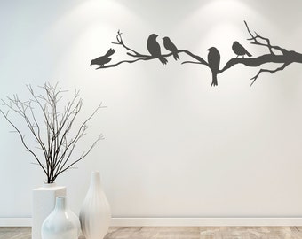 VOGELS OP TAK | Woondecoratie Kunst Slaapkamer Keuken | Verwijderbare vinyl muur sticker sticker | 24 kleuropties beschikbaar