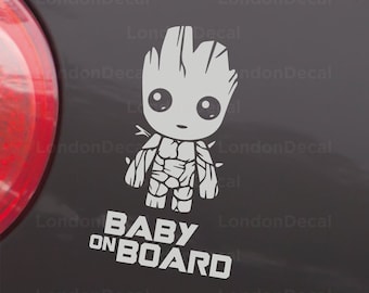 BAMBINO A BORDO / Adesivo in vinile per paraurti auto / Baby Groot, Guardiani della Galassia / Tipo 2