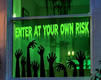 Enter At Your Own Risk Horror Sticker • Spooky Window Decoration