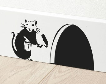 BANKSY RAT / Diseñado para adaptarse a un rodapié / Vinilos removibles para pared, pegatinas para decoración del hogar